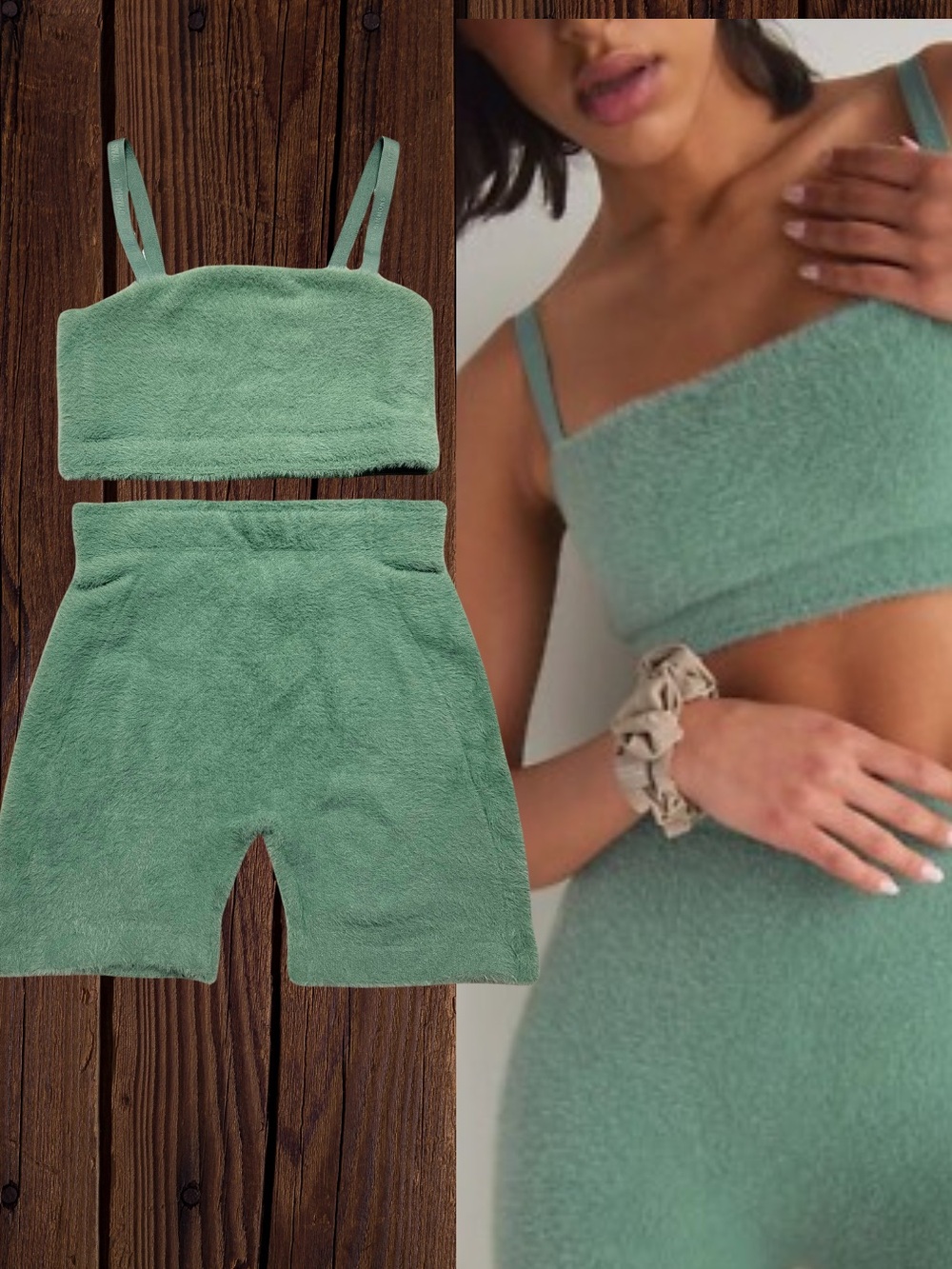 Gymshark x Whitney Simmons Eyelash Knit loungewear set in green size small